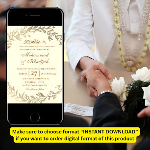 Faire-part de mariage musulman orné de Feuilles d'