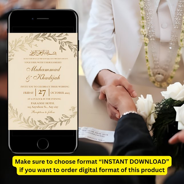 Faire-part de mariage musulman orné de Feuilles d' (Créateur téléchargé)