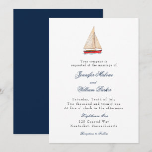 Faire-part de mariage nautique bateau à voile aqua