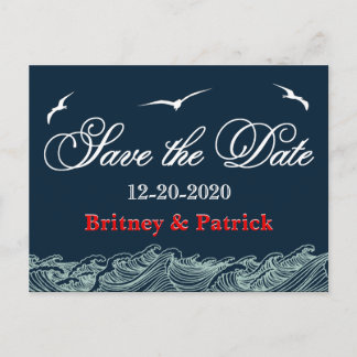 Faire-part de mariage nautique bleu marine et roug