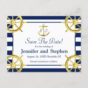 Faire-part de mariage nautique bleu marine or