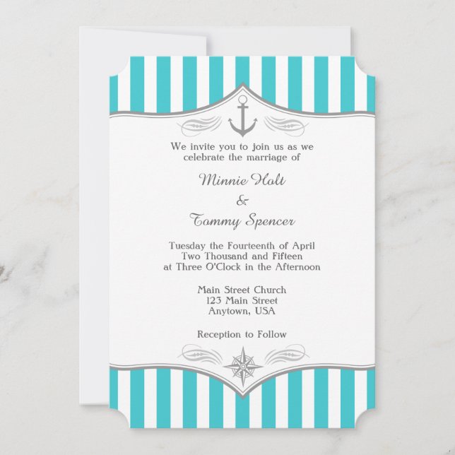 Faire-part de mariage nautique bleu turquoise (Devant)