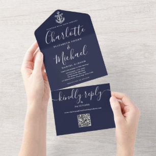 Faire-part de mariage nautique d'ancre de code QR 