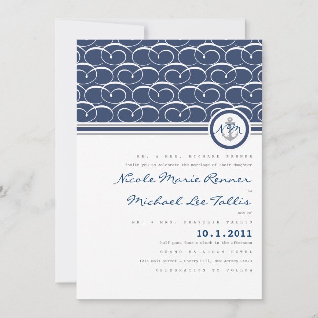Faire-part de mariage nautique de monogramme de (Devant)