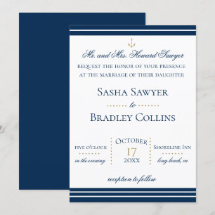 Faire-part de mariage nautique de Preppy Chic Navy