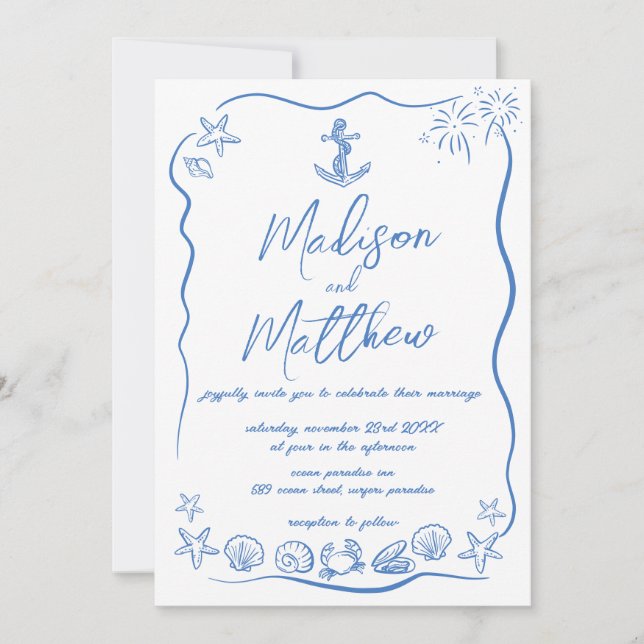 Faire-part de mariage nautique et plage avec gribo (Devant)