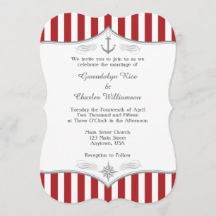 Faire-part de mariage nautique gris blanc rouge