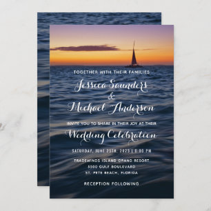 Faire-part de mariage nautique moderne Sunset Sail