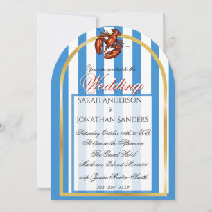 Faire-part de mariage nautique rayé bleu prépa