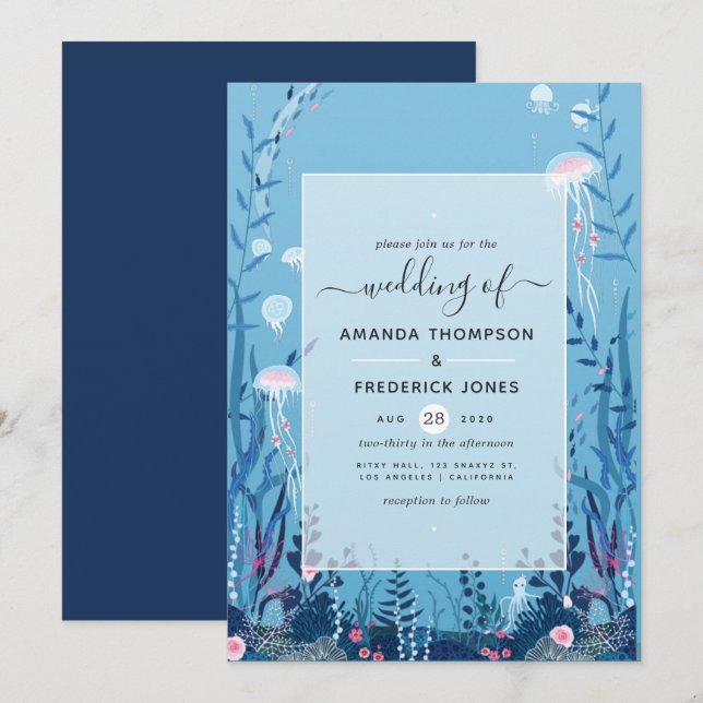 Faire-part de mariage nautique sous la mer (Devant / Derrière)
