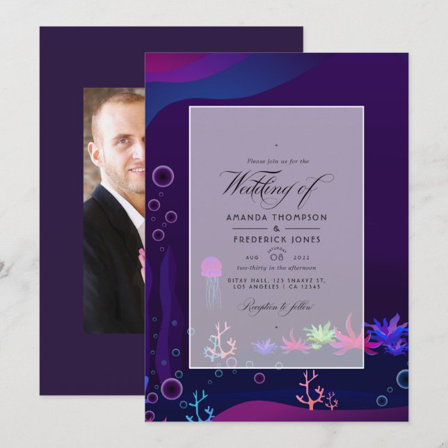 Faire-part de mariage nautique sous la mer (Devant / Derrière)