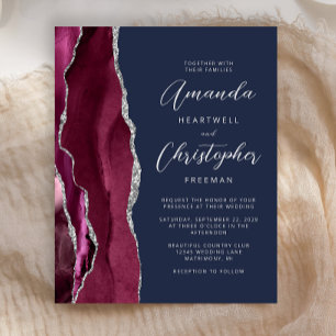Faire-part de mariage Navy Agate Argent Bourgogne 