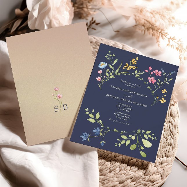 Faire-part de mariage Navy Blue Fleur Sauvage (Créateur téléchargé)