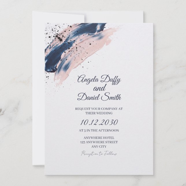 Faire-part de mariage Navy Blush Brushstroke (Devant)