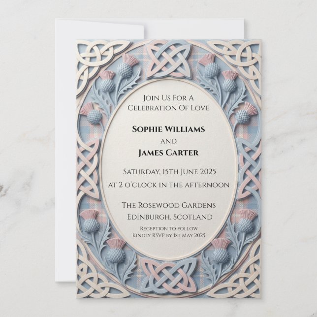 Faire-part de mariage Navy Botanical Scroll (Devant)