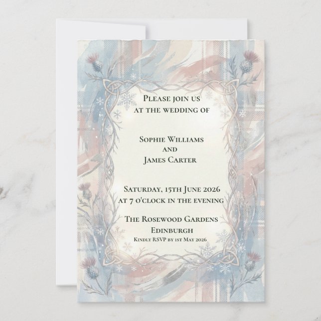 Faire-part de mariage Navy Celtic Thistle (Devant)