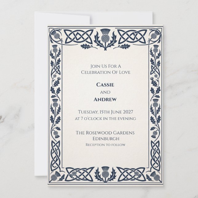 Faire-part de mariage Navy Celtic Thistle (Devant)