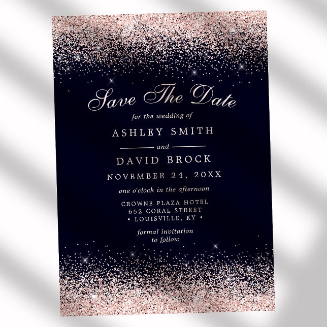 Faire-part de mariage Navy et Rose Gold Confetti (Créateur téléchargé)