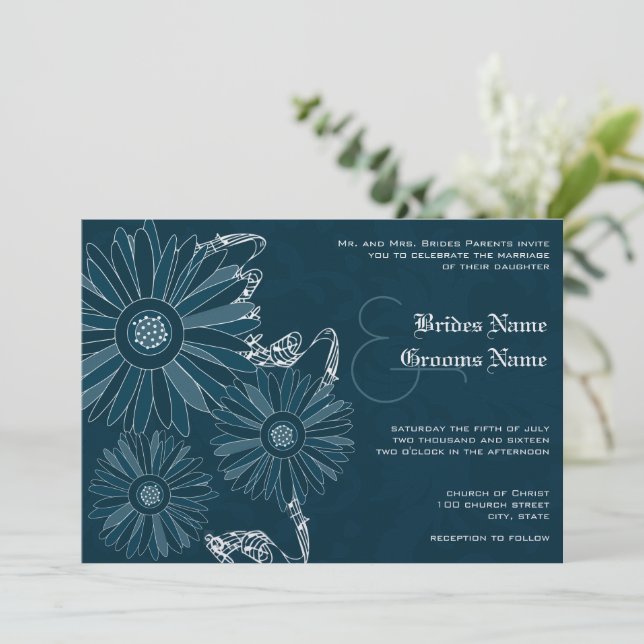 Faire-part de mariage Navy Gerber Daisy (Debout devant)