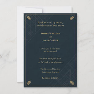 Faire-part de mariage Navy Gold Tartan Thistle éco