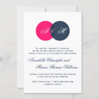 Faire-part de mariage Navy & Hot Pink Twin Monogra