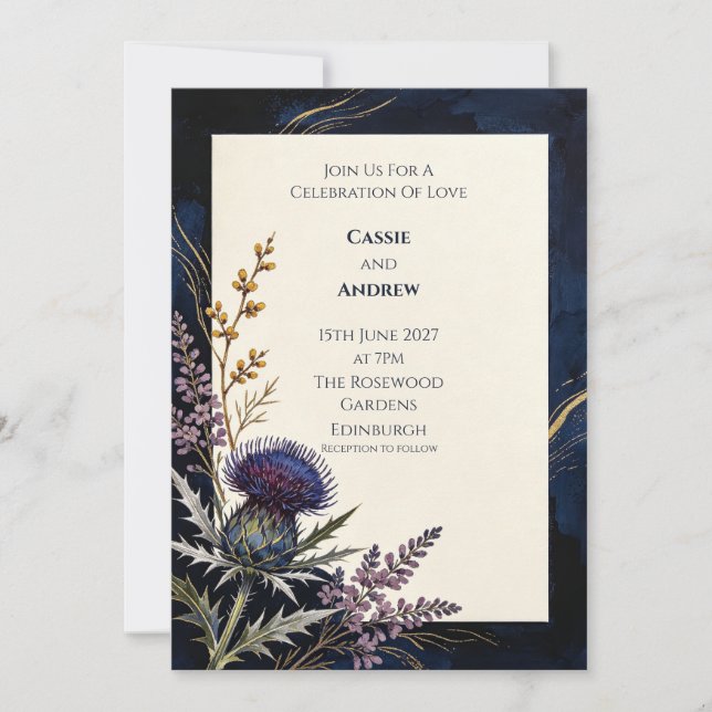 Faire-part de mariage Navy Thistle Copper (Devant)