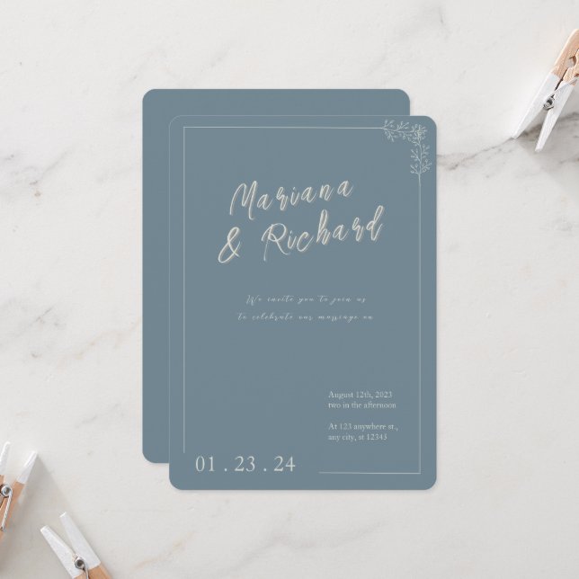 Faire-part de mariage neutre chic (Devant/Arrière en situation)
