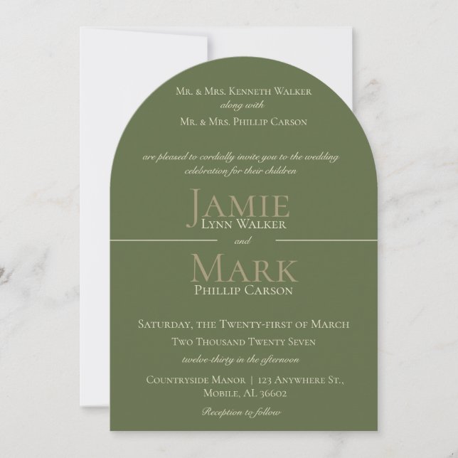 Faire-part de mariage neutre olive et beige (Devant)