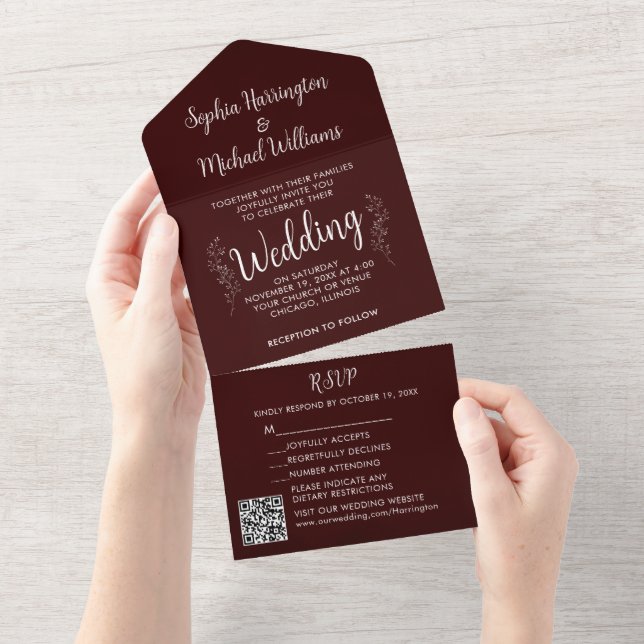 Faire-part de mariage Noël tout-en-un Fête Marron (Déchirure)