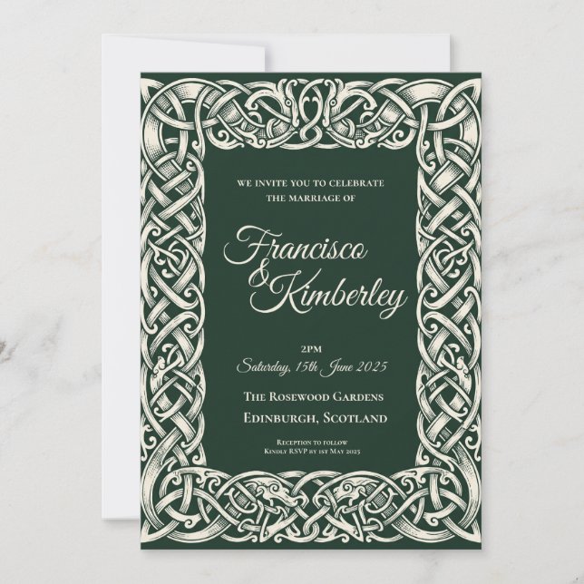 Faire-part de mariage Nœud celtique émeraude (Devant)