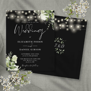 Faire-part de mariage noir avec guirlandes florale