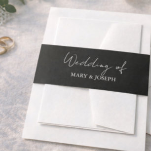 Faire-part de mariage noir bandeau ventre texte bl
