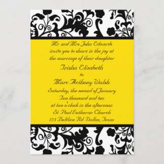 Faire-part de mariage noir, blanc, et jaune