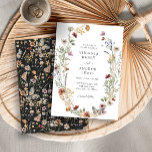 Faire-part de mariage noir Boho<br><div class="desc">Cette invitation de mariage élégante et élégante présente de magnifiques fleurs sauvages d'aquarelle peints à la main disposés comme une jolie couronne avec un joli motif sur le dos. Recherchez les éléments correspondants dans la collection de Mariages Fleurs sauvages Black Boho.</div>
