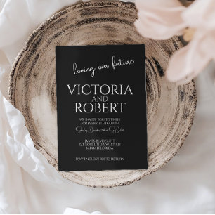 Faire-part de mariage noir citation de script mode