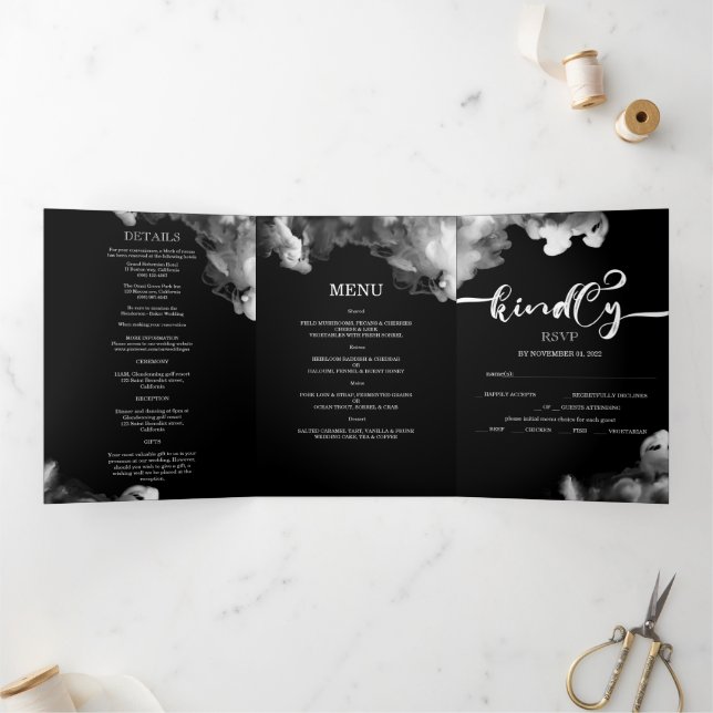 Faire-part de mariage noir élégant/menu/rsvp. (Intérieur)