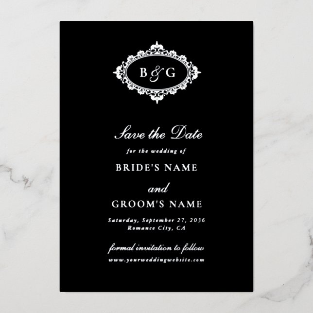 Faire-part de mariage noir en véritable feuille d' (Recto)