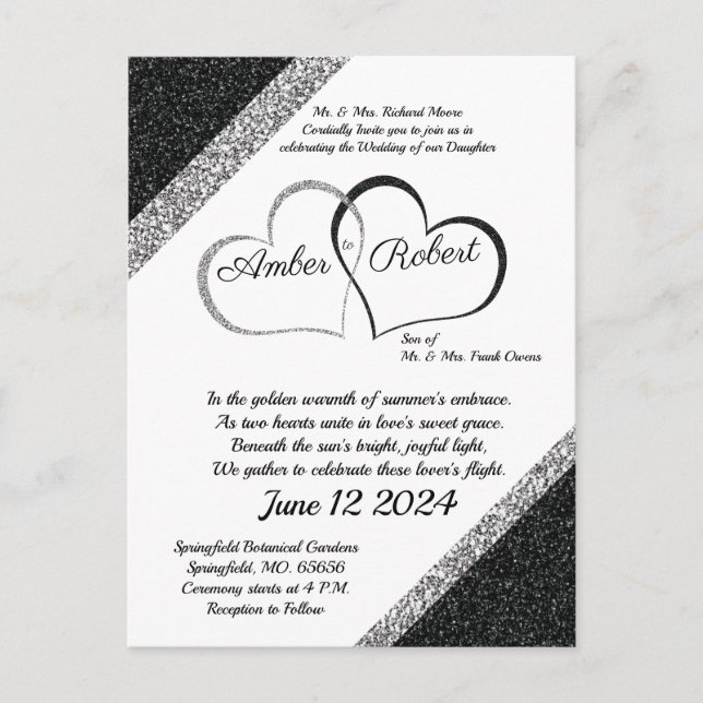 Faire-part de mariage noir et argent avec poème à  (Devant)