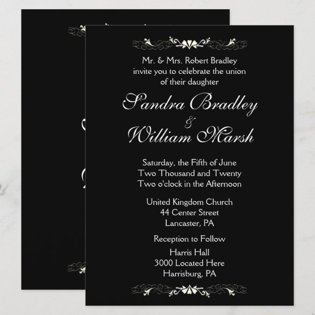 Faire-part de mariage noir et blanc (Devant / Derrière)