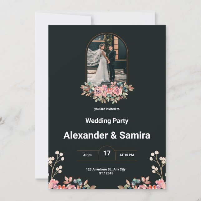 Faire-part de mariage noir et blanc (Devant)