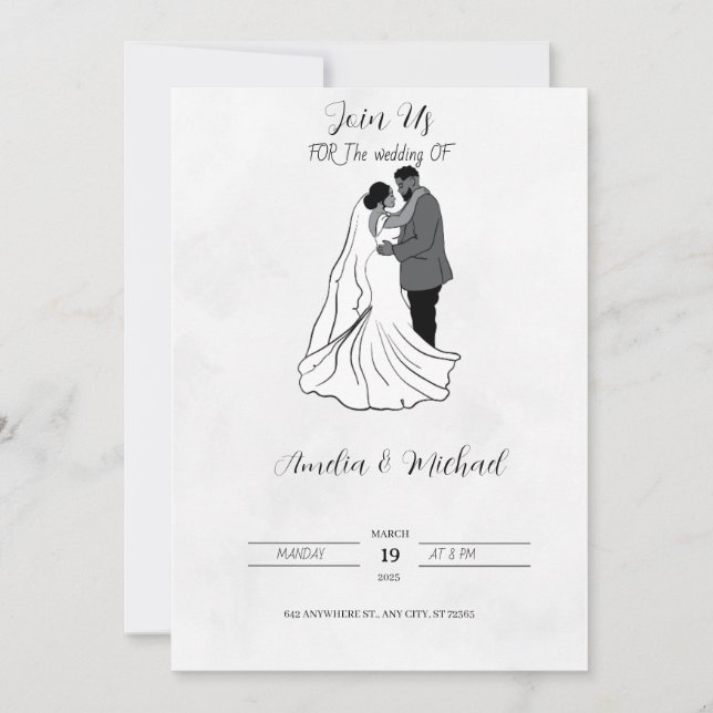 Faire-part de mariage noir et blanc (Devant)