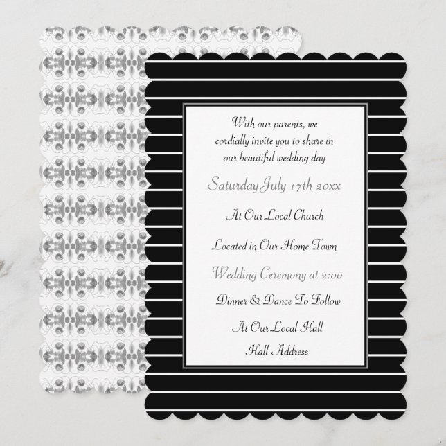 Faire-part de mariage noir et blanc (Devant / Derrière)