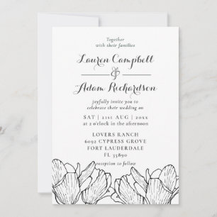 Faire-part de mariage noir et blanc à motif floral