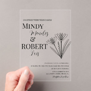 Faire-part de mariage noir et blanc à motifs flora