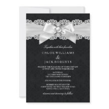 Faire-part de mariage noir et blanc à nœud en dama
