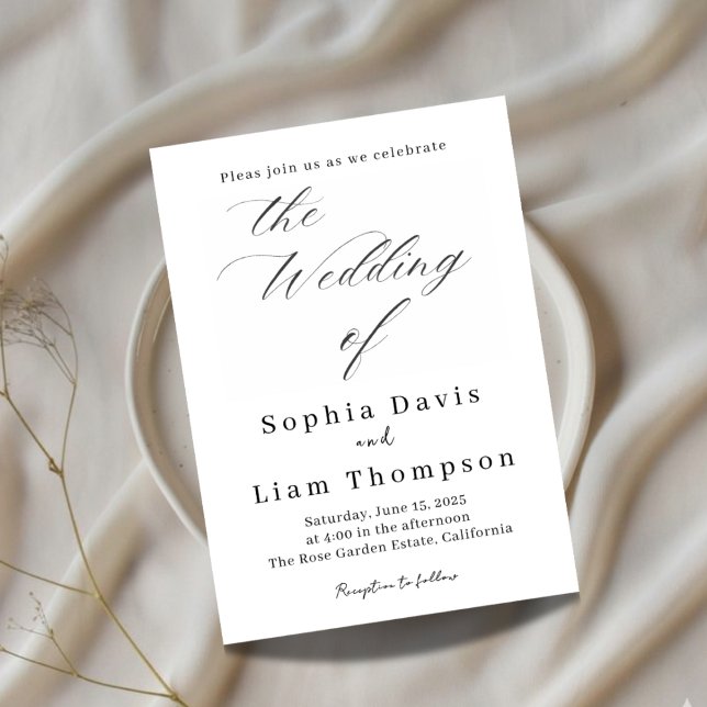 Faire-part de mariage noir et blanc au script mini (Créateur téléchargé)