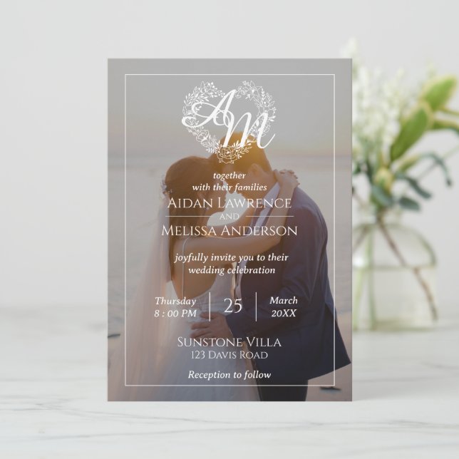 Faire-part de mariage noir et blanc avec photo (Debout devant)