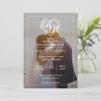 Faire-part de mariage noir et blanc avec photo