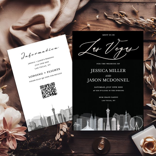 Faire-part de mariage noir et blanc de Las Vegas (Créateur téléchargé)