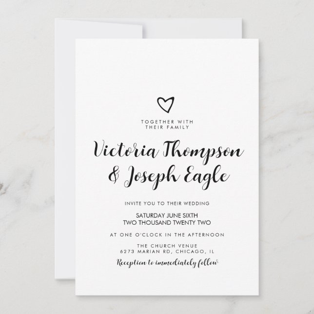 Faire-part de mariage noir et blanc | Écriture mod (Devant)